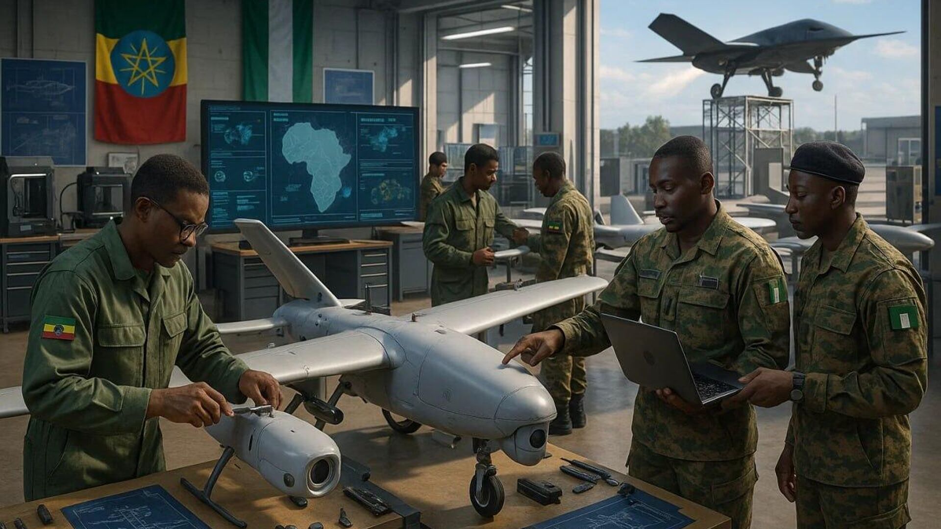 ኢትዮጵያ እና ናይጄሪያ ሙሉ በሙሉ አፍሪካ ሠራሽ በሆኑ የድሮን ምርቶች ላይ ለመተባበር ፍላጎት እንዳላቸው ገለፁ ኢትዮጵያ እና ናይጄሪያ ሙሉ በሙሉ አፍሪካ ሠራሽ በሆኑ የድሮን ምርቶች ላይ ለመተባበር ፍላጎት እንዳላቸው ገለፁ - Sputnik አፍሪካ, 1920, 09.07.2025