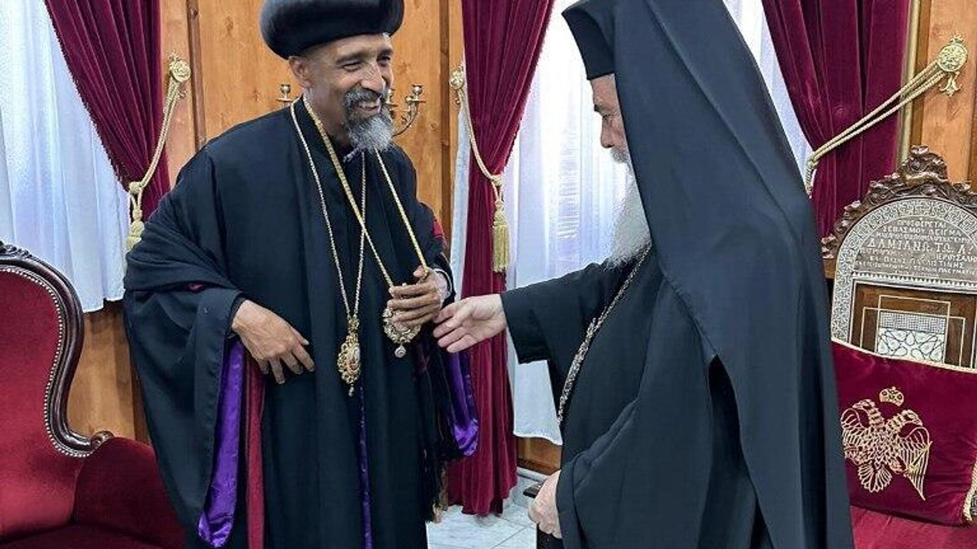 የኢየሩሳሌም ፓትርያርክ ከኢትዮጵያው ሊቀ ጳጳስ አቡነ ናትናኤል ጋር ተወያዩ የኢየሩሳሌም ፓትርያርክ ከኢትዮጵያው ሊቀ ጳጳስ አቡነ ናትናኤል ጋር ተወያዩ - Sputnik አፍሪካ, 1920, 15.09.2025