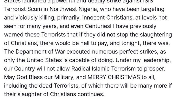 አሜሪካ በሰሜን ምዕራብ ናይጄሪያ በሚገኙ የአይሲስ ኢላማዎች ላይ 'ቀሳፊ ጥቃት' ፈጽማለች - ትራምፕ - Sputnik አፍሪካ